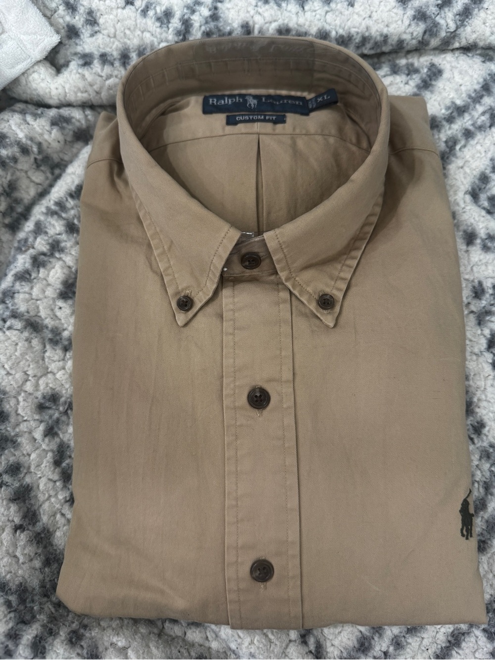 NEW XL Ralph Lauren Men’s Tan Brown Button-Down Casual Custom fit Shirt